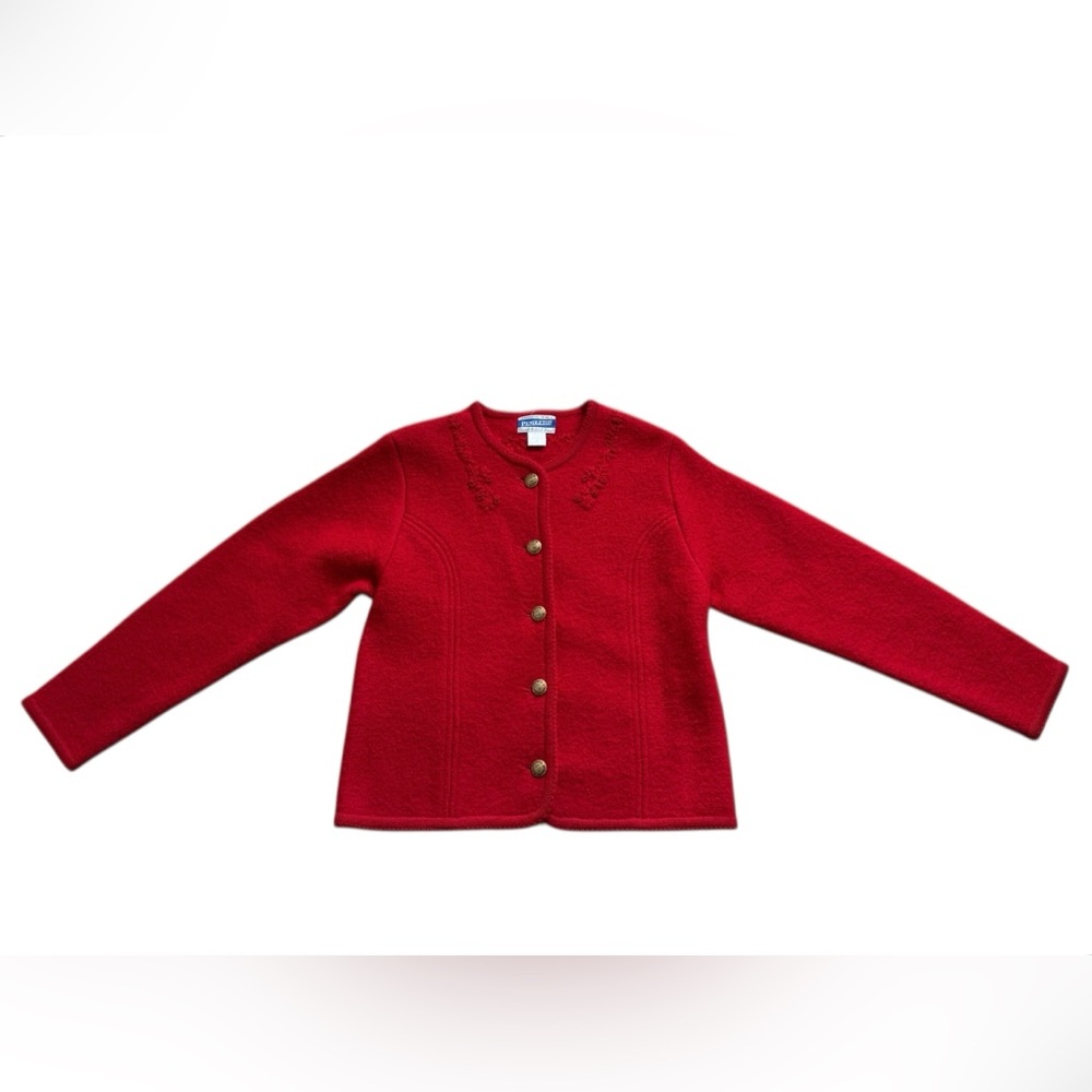 Vintage Pendleton 100% Virgin Wool Cardigan Petite small red cottagecore 90s